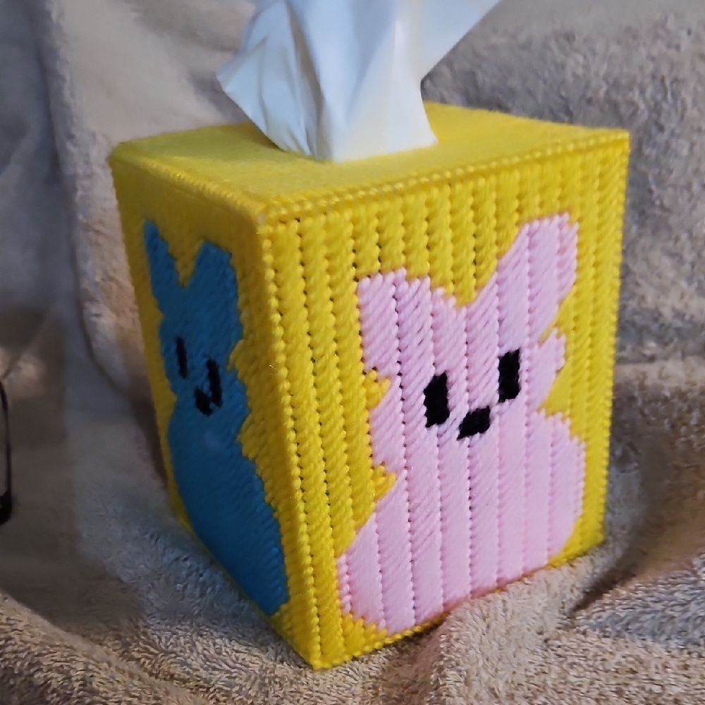 Handmade Yellow Tissue Box Cover with Peeps Design